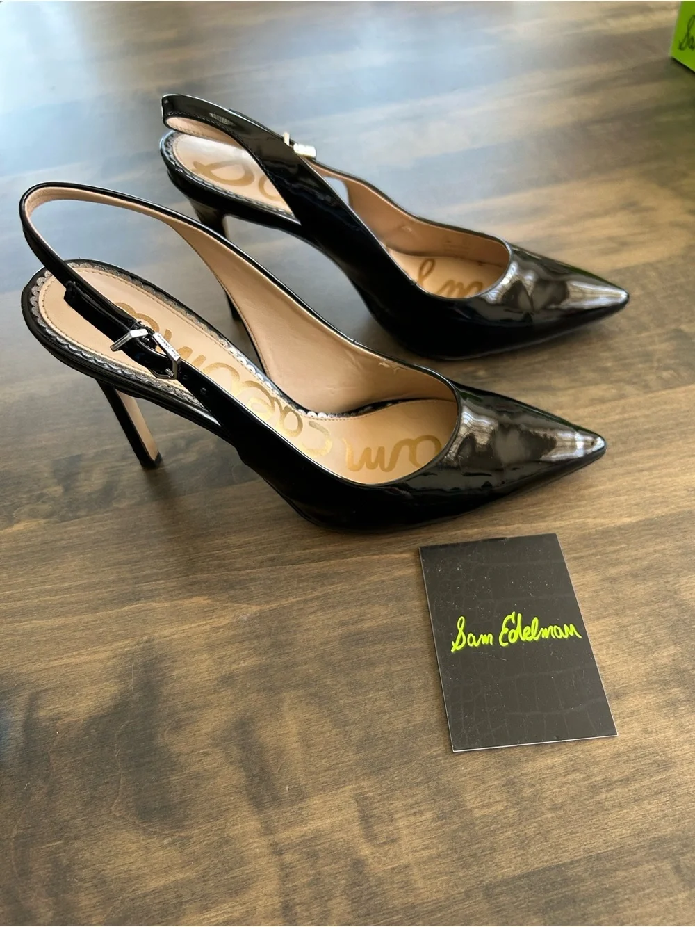 👠👠Sam Edelman Hastings Women's Black Patent Leather Slingback Pointed-Toe 👠